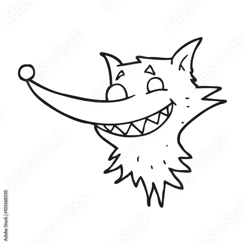 black and white cartoon grinning wolf face