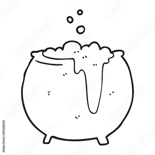 black and white cartoon cauldron