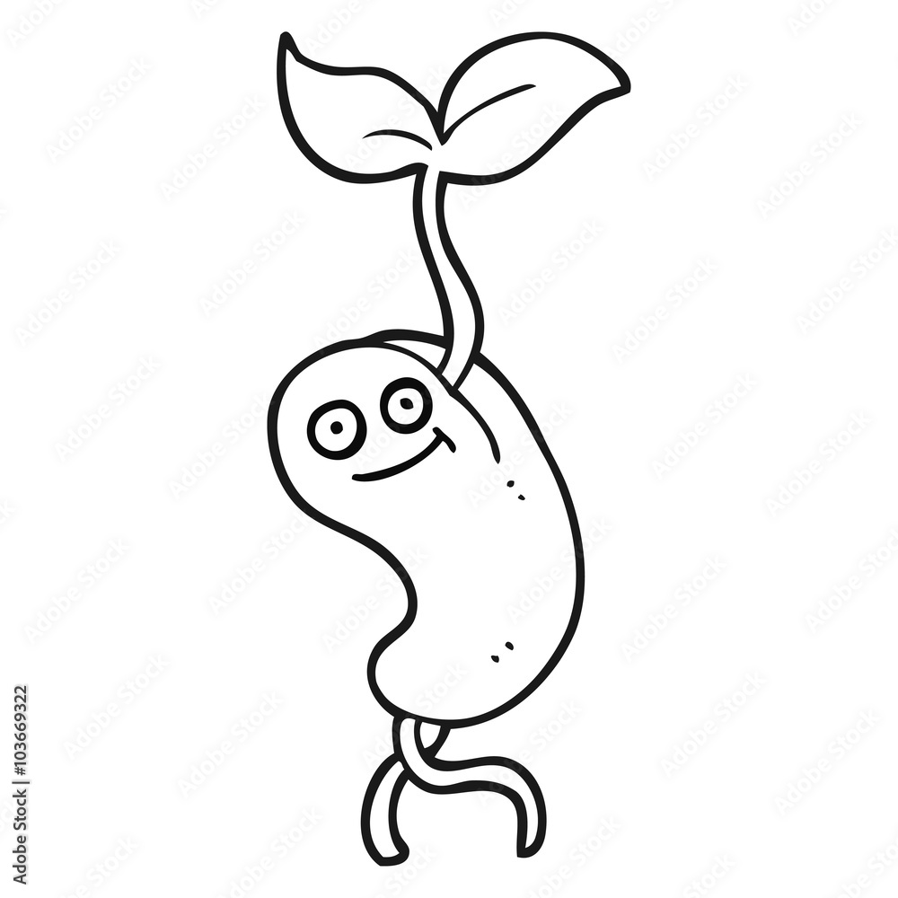 black and white cartoon sprouting seed Stock Vector | Adobe Stock