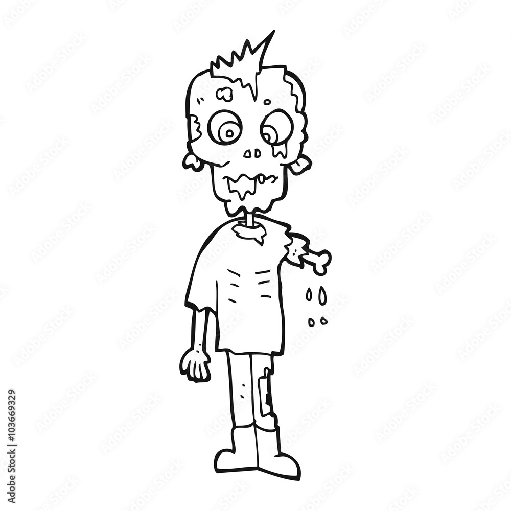 black and white cartoon zombie