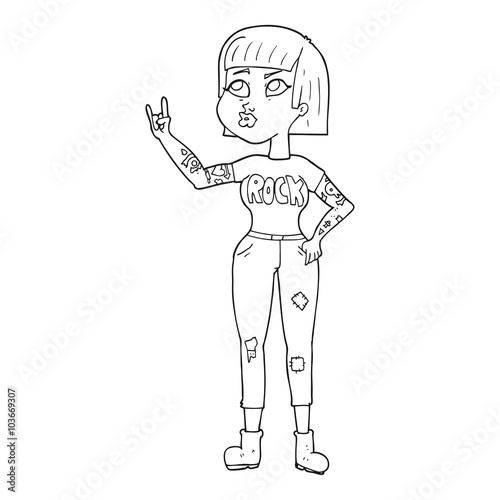 black and white cartoon rock girl