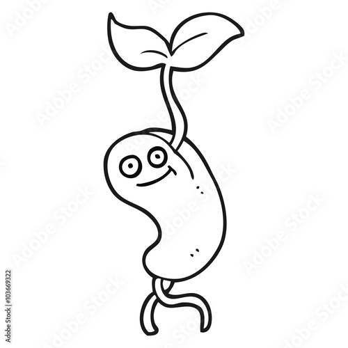 black and white cartoon sprouting seed