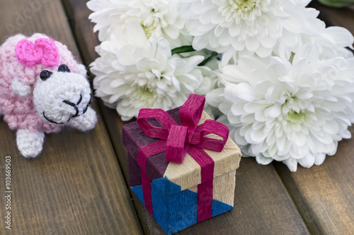 Spring flowers and gift box for March 8, International Women da