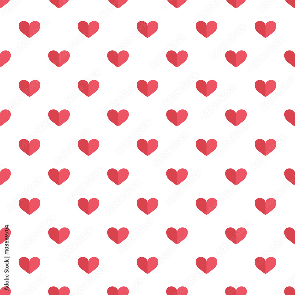 Flat design cute red hearts seamless pattern.
