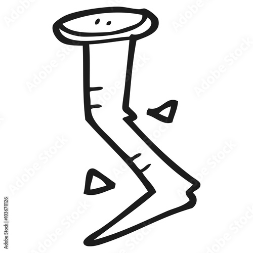 black and white cartoon bent nail