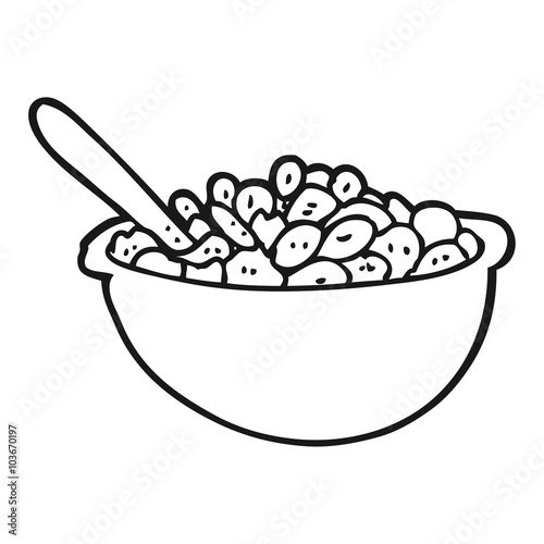 black and white cartoon bowl of cereal