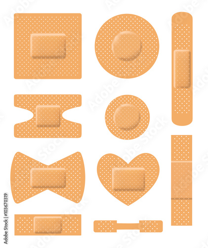 Set of medical plasters. Adhesive bandage set on white. vector
