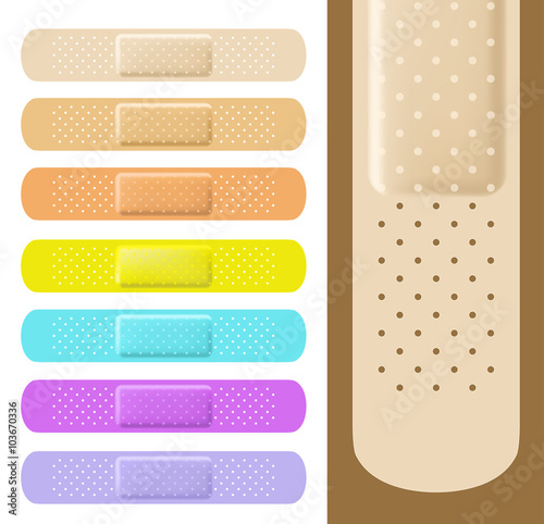 Set of medical plasters with different colors. Adhesive bandage.