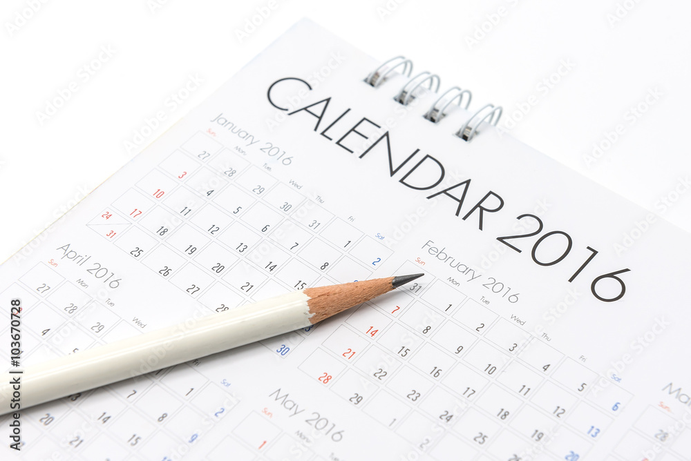 White paper desk spiral calendar 2016