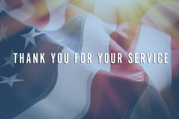 Text Thank You For Your Service on American flag background
