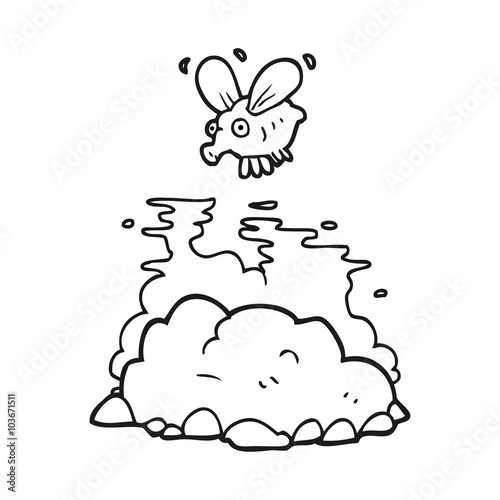 black and white cartoon fly and manure