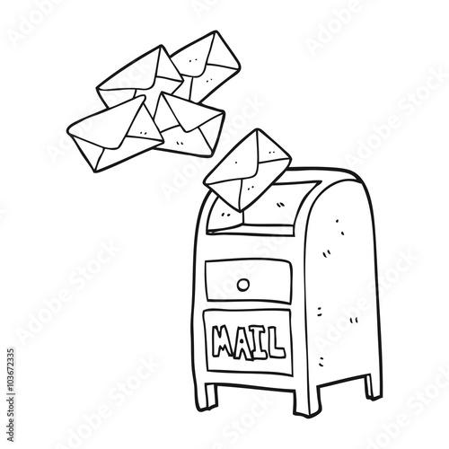 black and white cartoon mail box