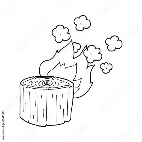 black and white cartoon burning log
