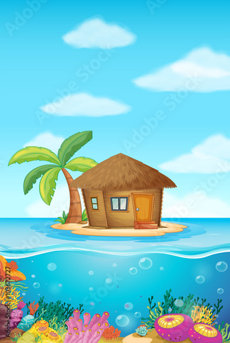 Wooden hut on the island