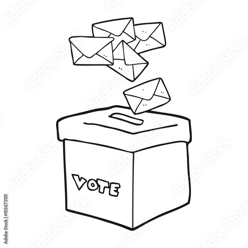 black and white cartoon ballot box