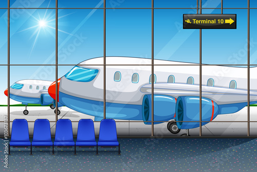 Terminal with airplanes parking outside