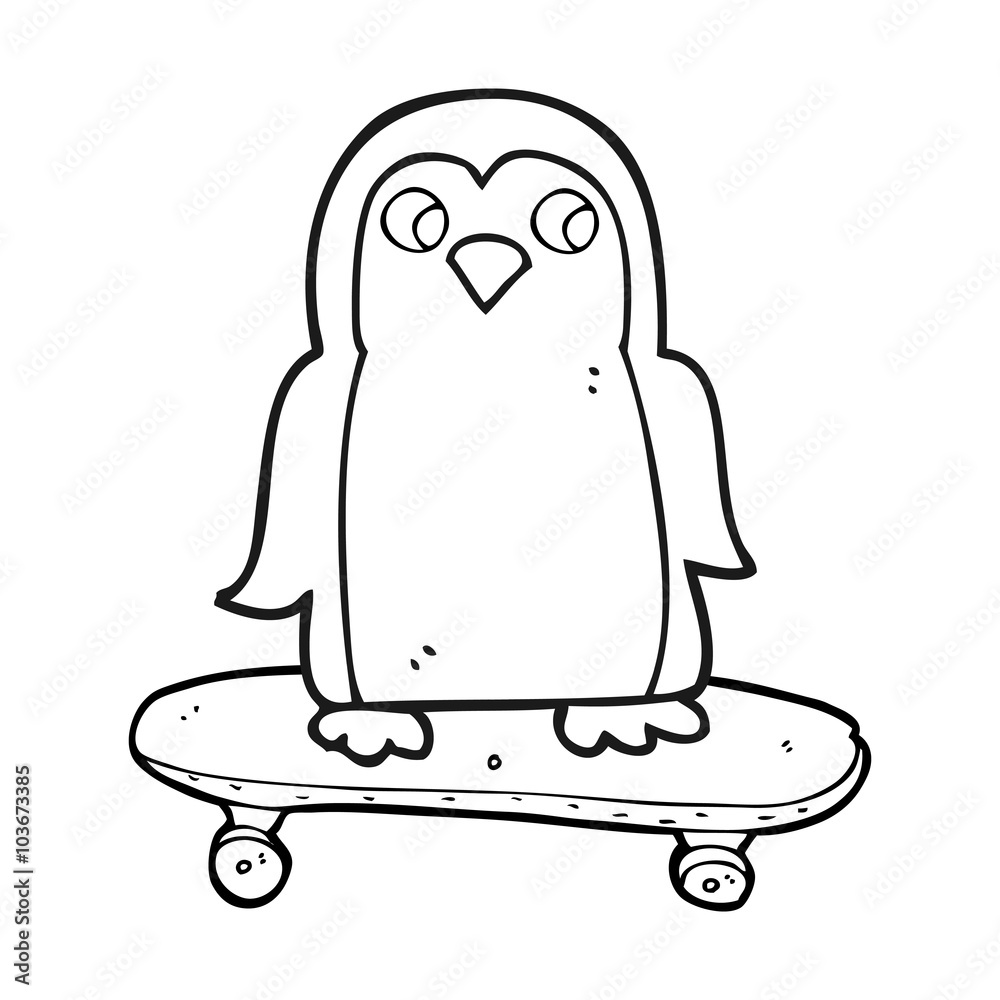 black and white cartoon penguin riding skateboard black and white cartoon penguin riding skateboard