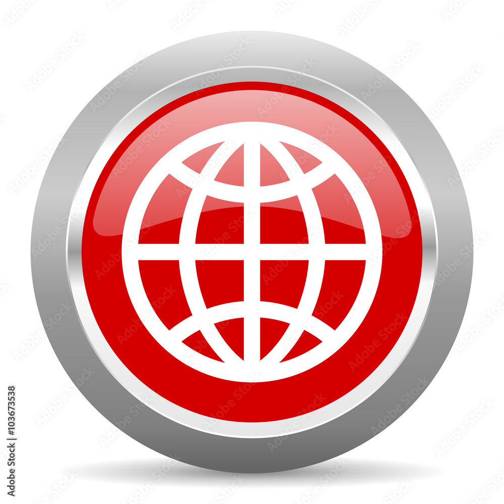 earth red metallic chrome web circle glossy icon earth red metallic chrome web circle glossy icon