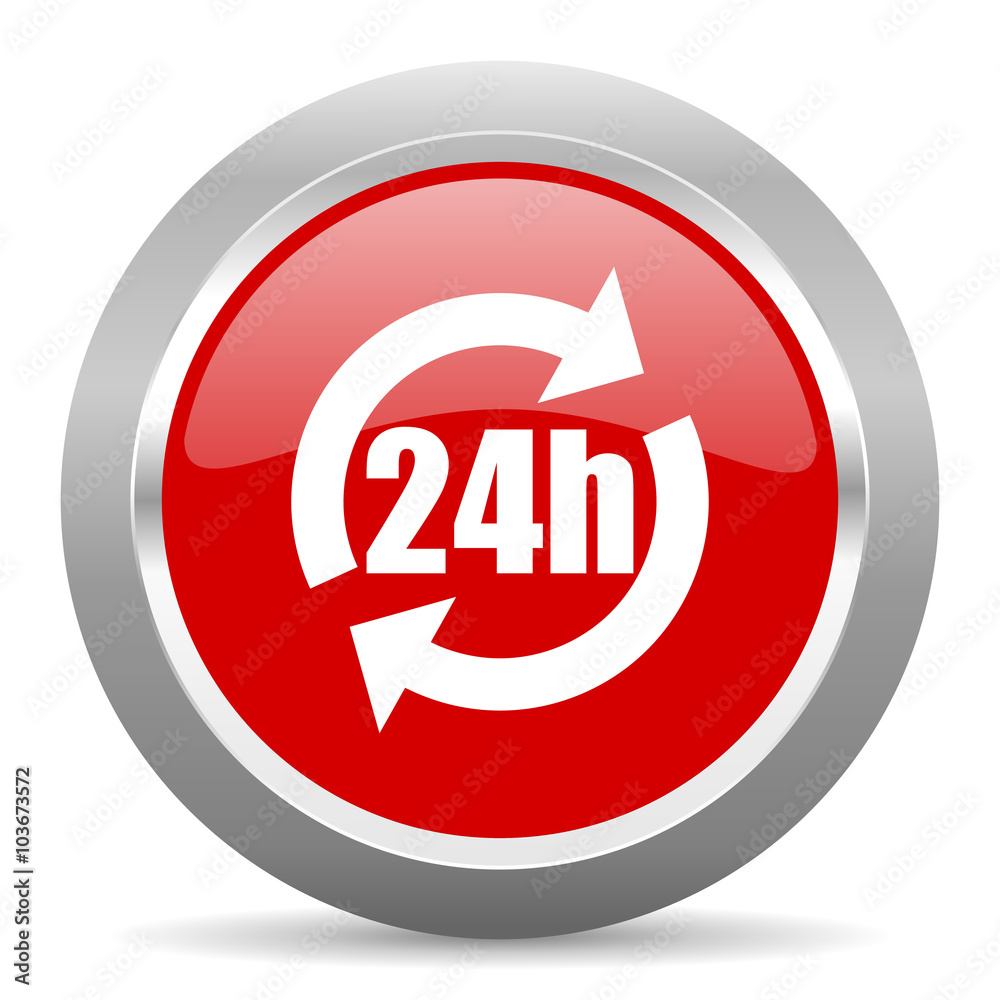 24h red metallic chrome web circle glossy icon 24h red metallic chrome web circle glossy icon
