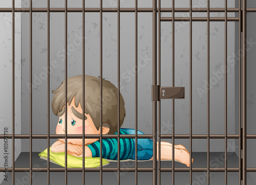 Little boy being locked up in the cell