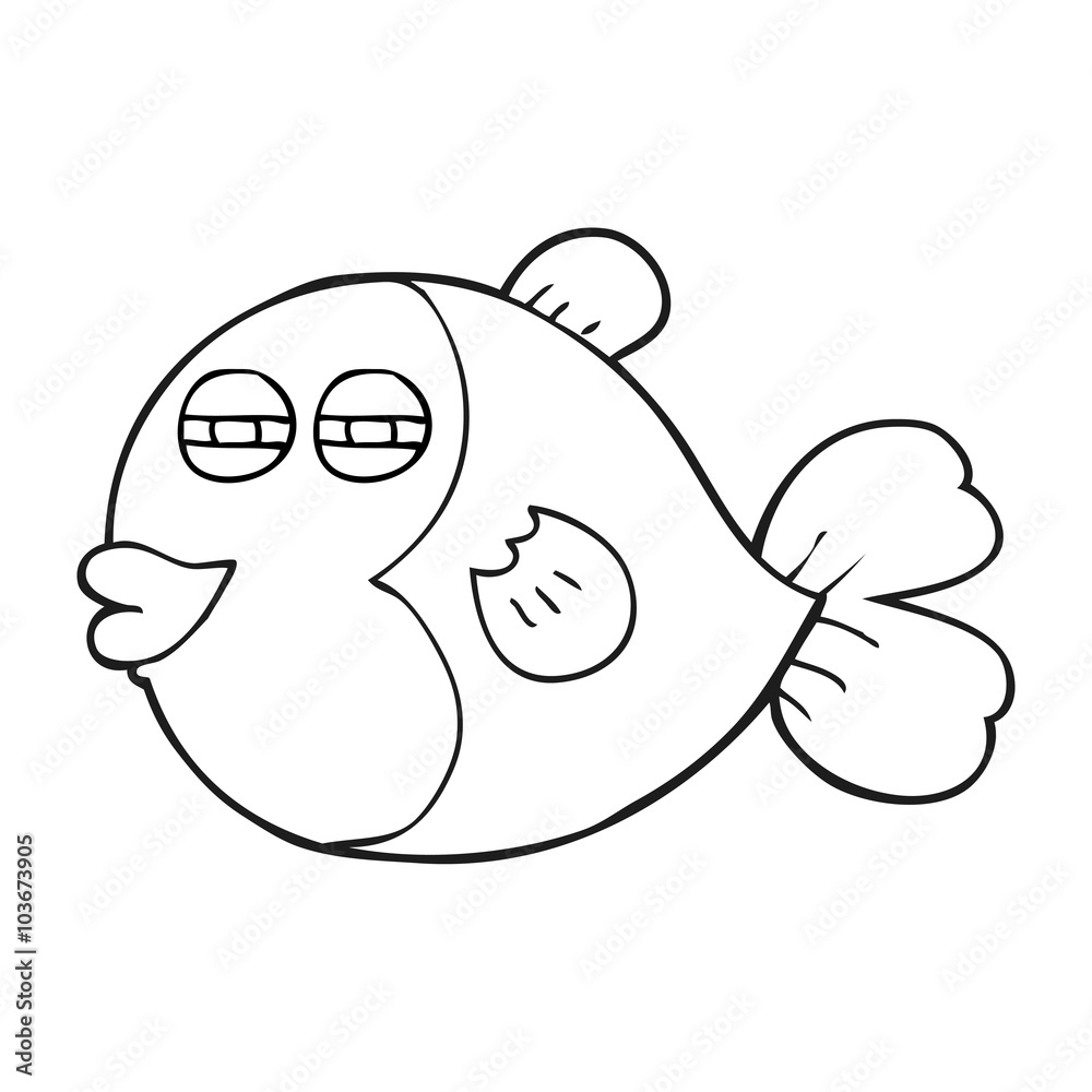 black and white cartoon fish