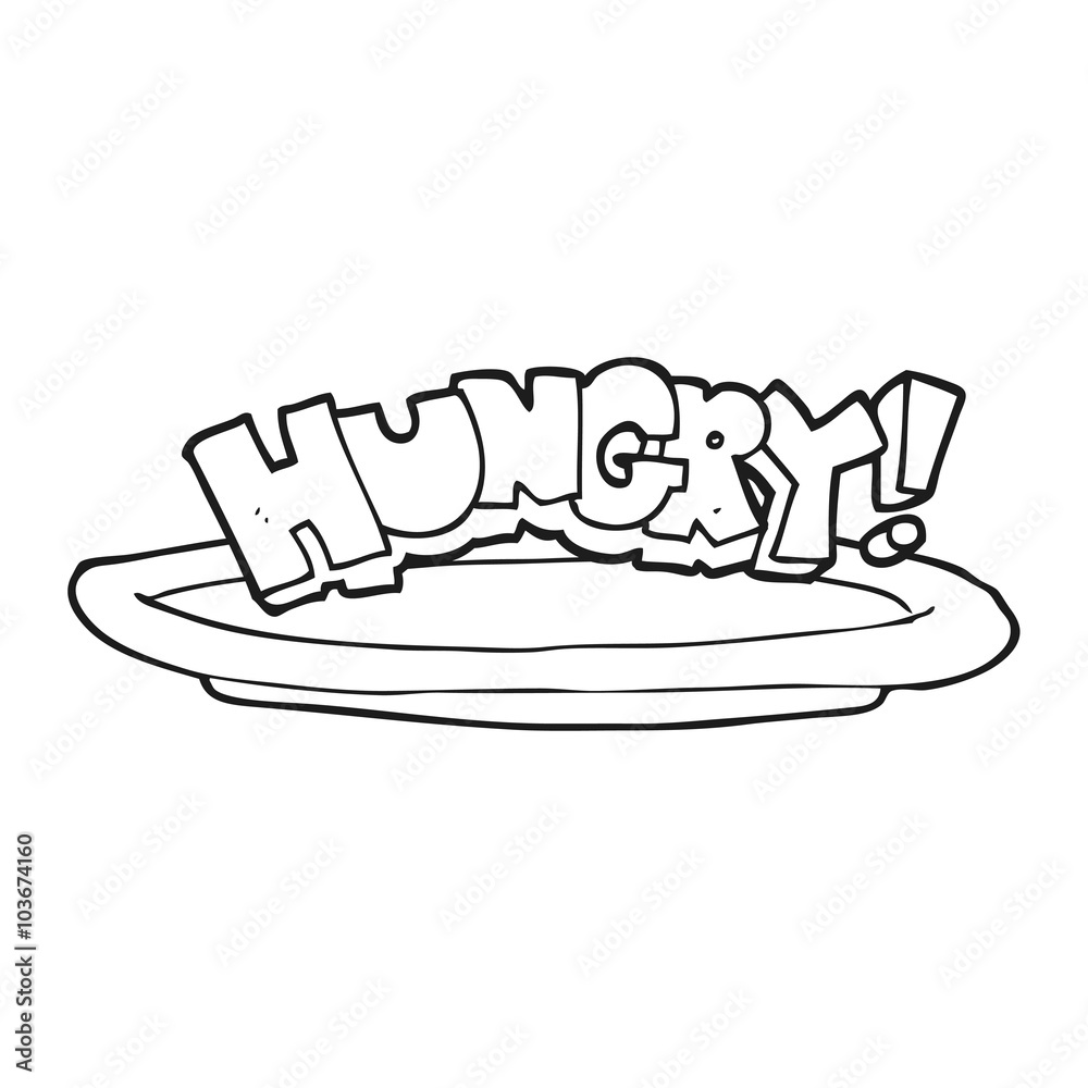 black and white cartoon empty plate with hungry symbol Stock Vector | Adobe  Stock
