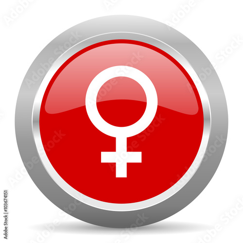 female red metallic chrome web circle glossy icon