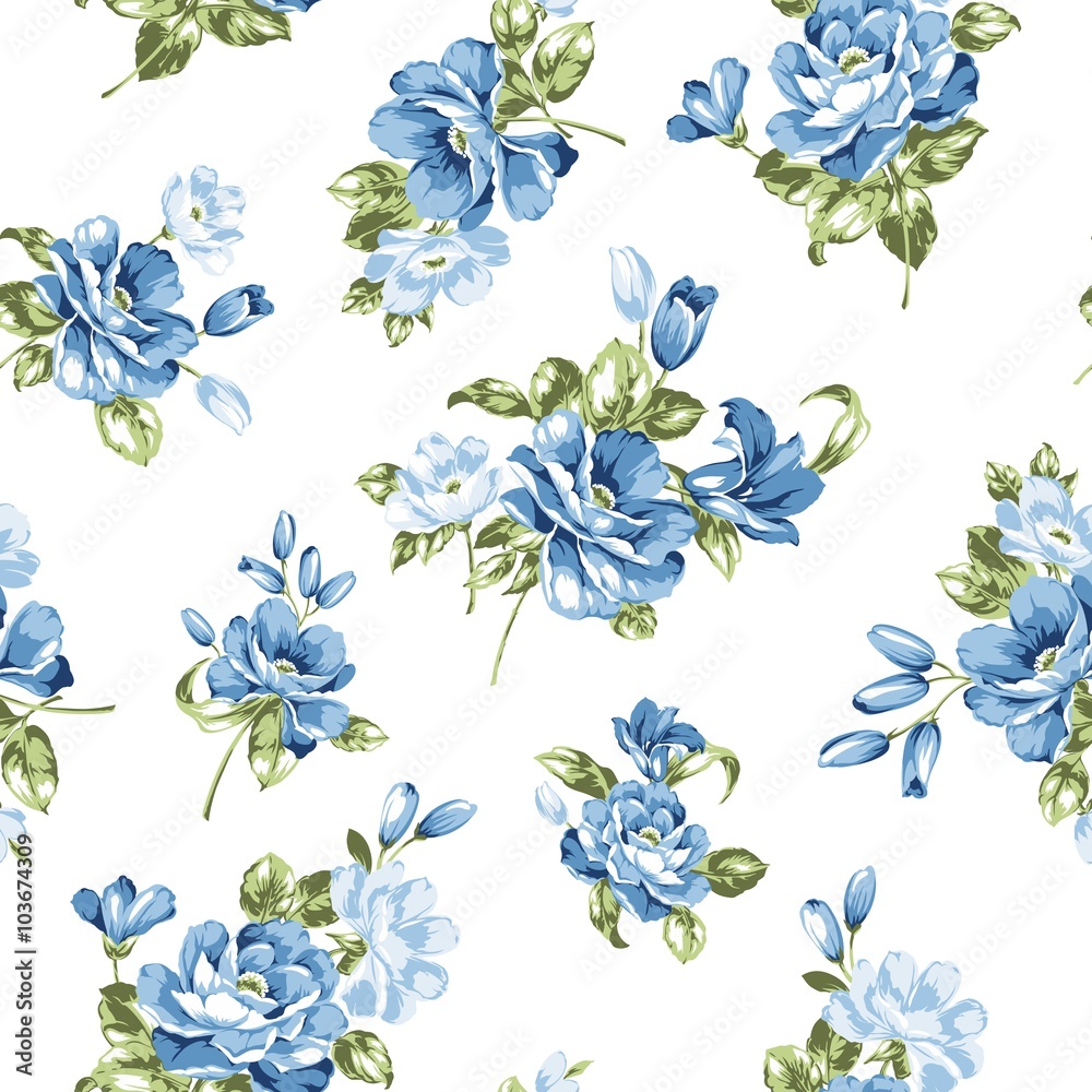Blue Flowers Seamless Pattern