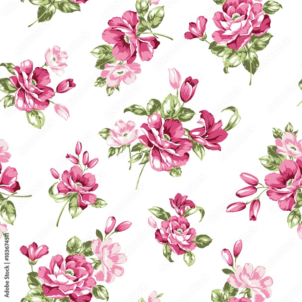 Pink Flowers Seamless Pattern