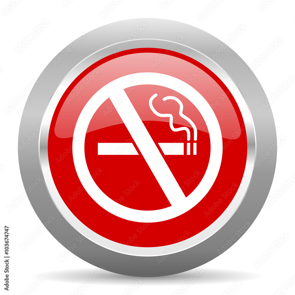 no smoking red metallic chrome web circle glossy icon