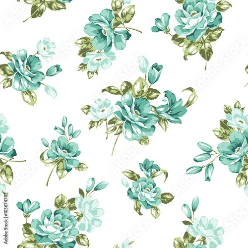 Turquoise Flowers Seamless Pattern