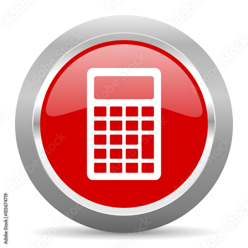 calculator red metallic chrome web circle glossy icon