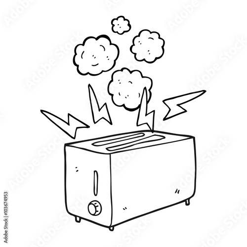 black and white cartoon faulty toaster