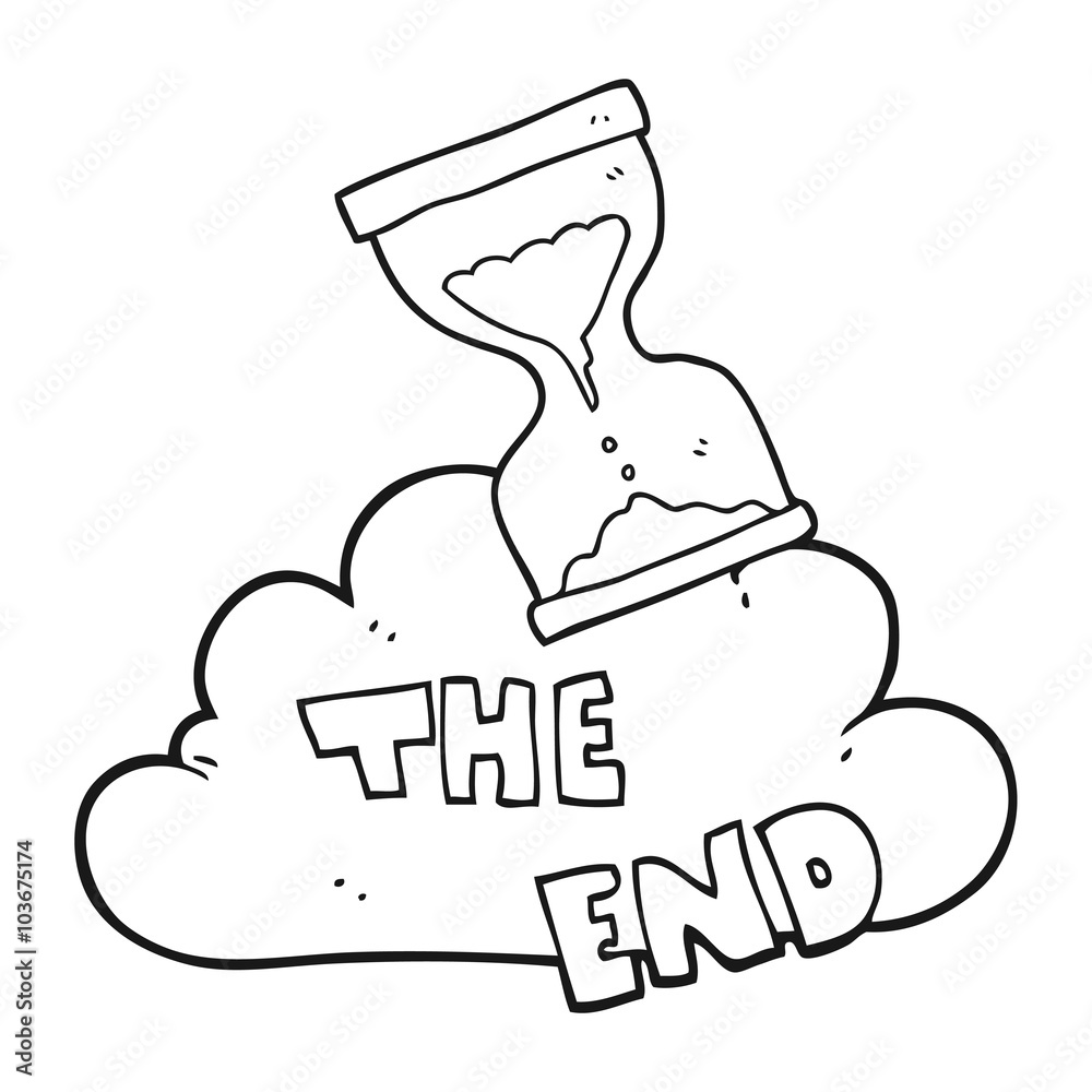 black and white cartoon sand timer hourglass the end symbol