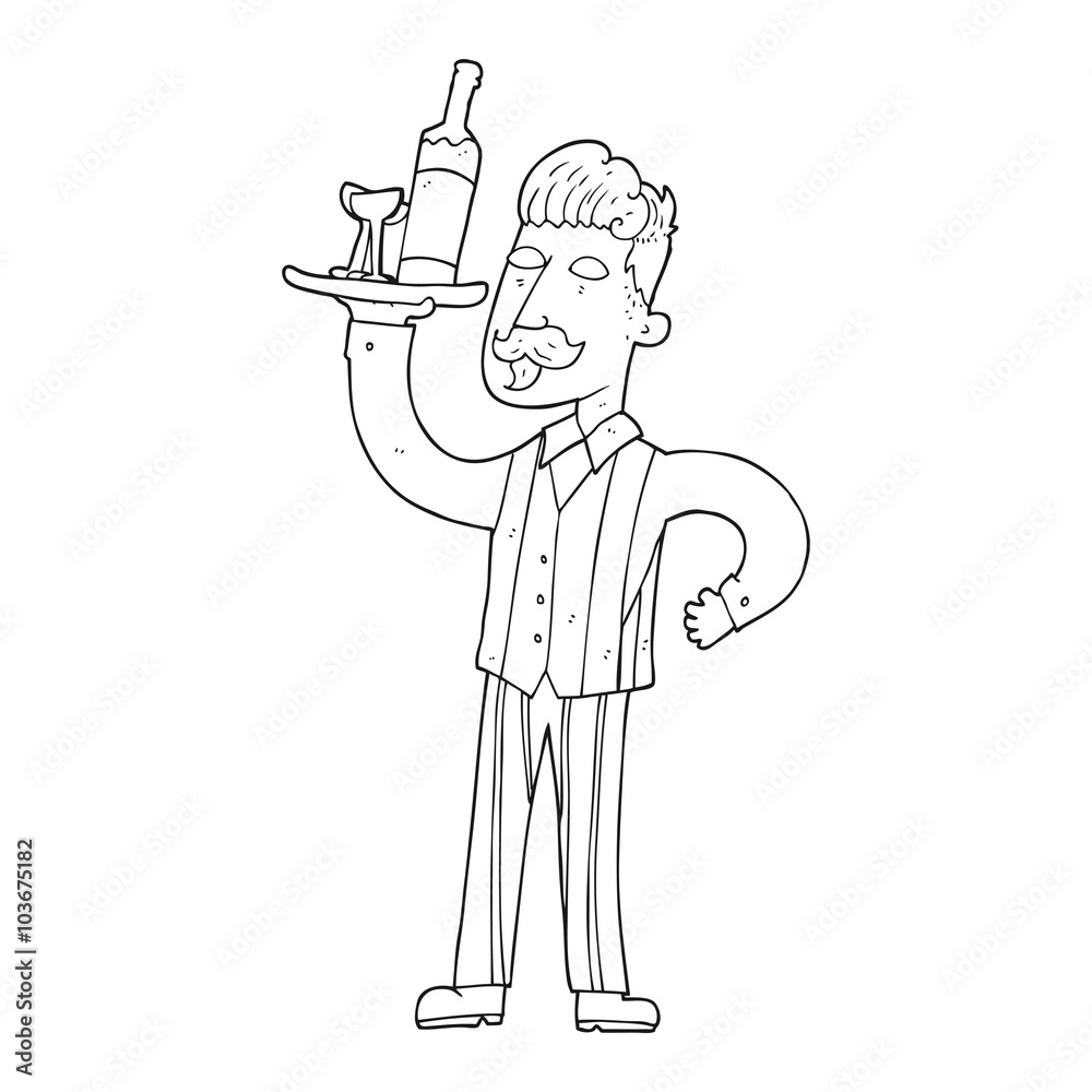 Fototapeta premium black and white cartoon waiter