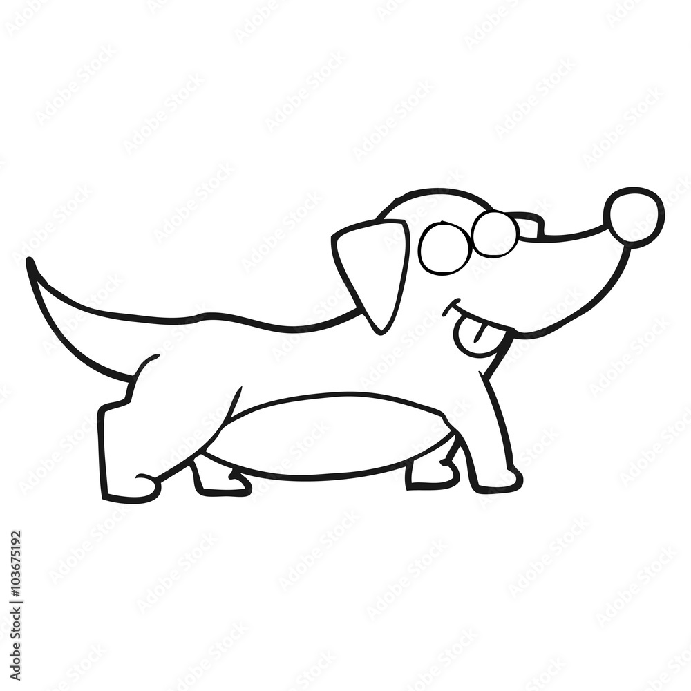 Fototapeta premium black and white cartoon happy little dog