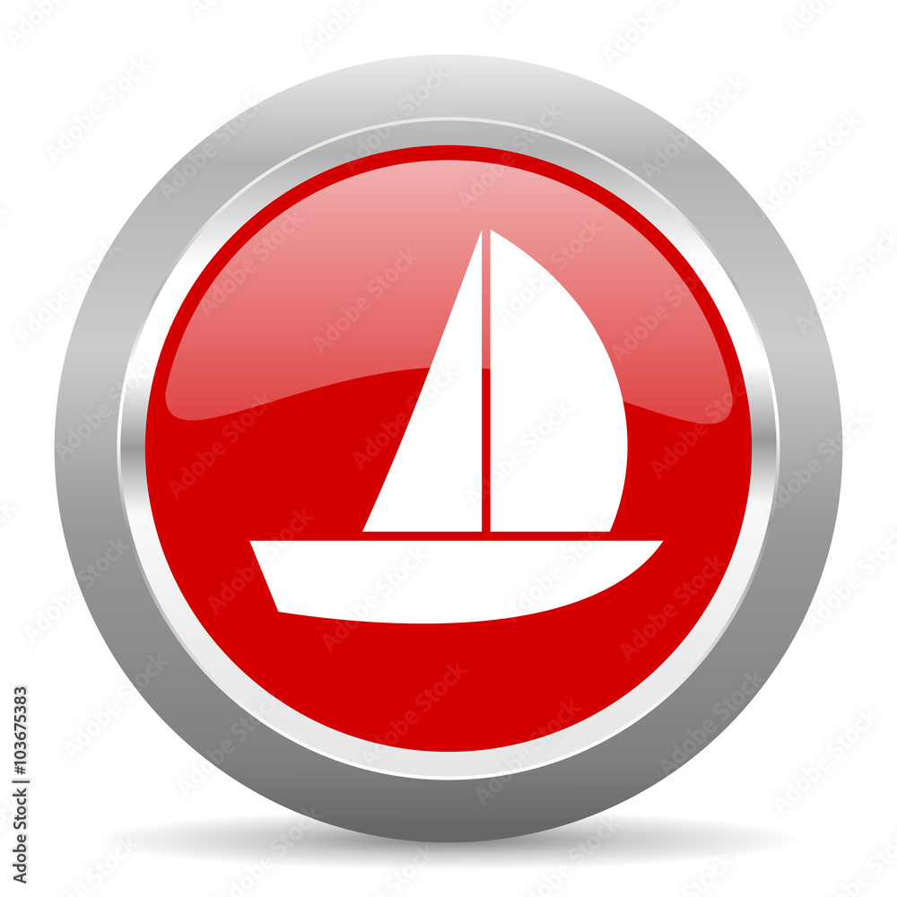 yacht red metallic chrome web circle glossy icon
