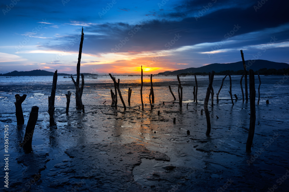 Sunset scene of Landscape in Songkhla Lake, Thailand