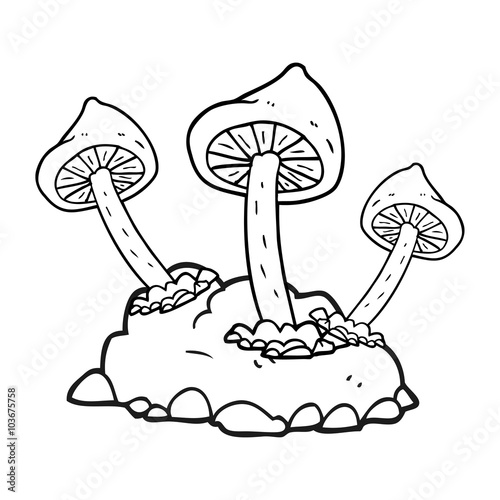 black and white cartoon mushrooms growing