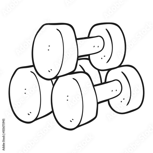 black and white cartoon dumbbells