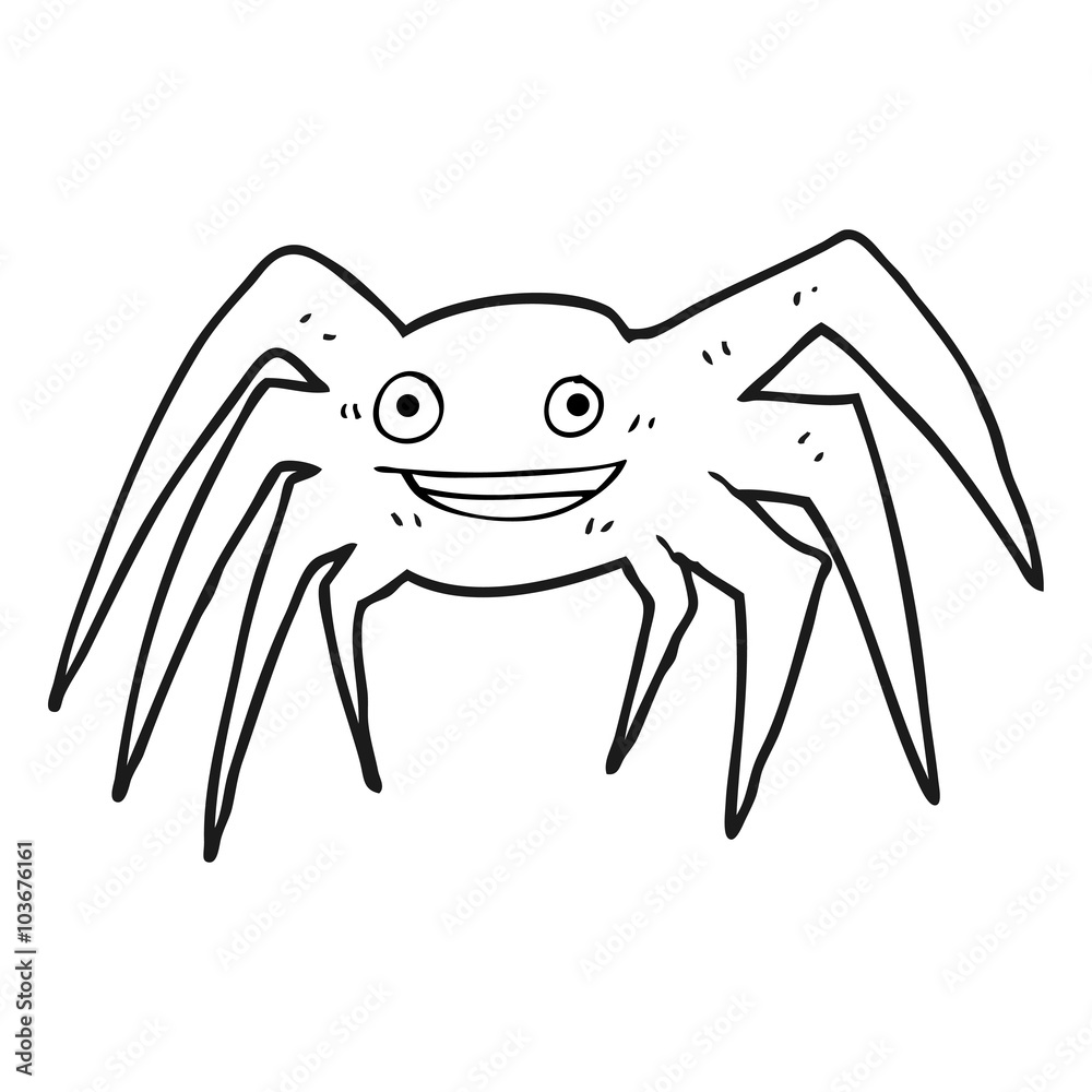 black and white cartoon happy spider