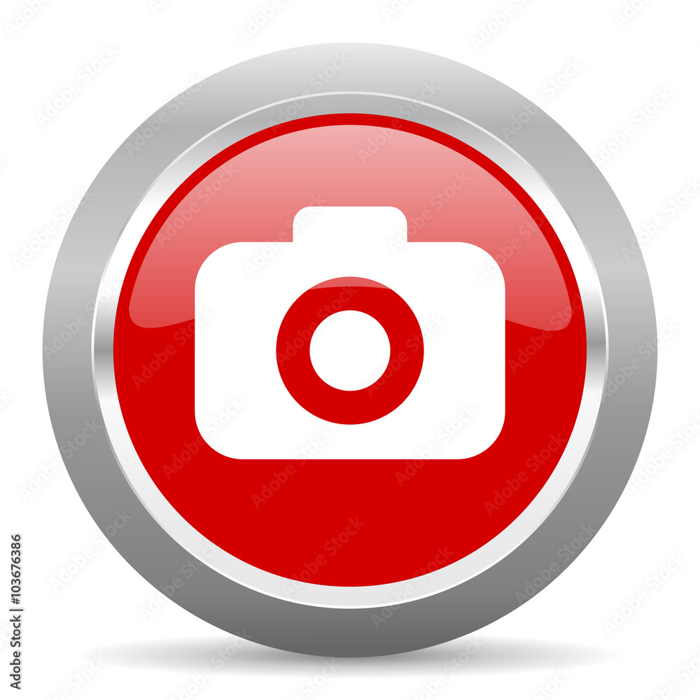photo camera red metallic chrome web circle glossy icon photo camera red metallic chrome web circle glossy icon