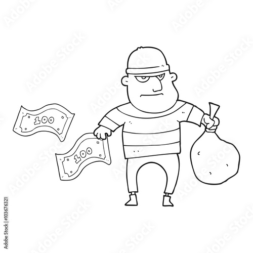 black and white cartoon bank robber