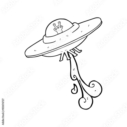black and white cartoon alien spaceship