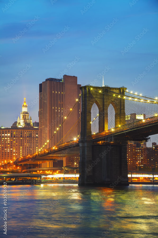 New York City cityscape in the evening