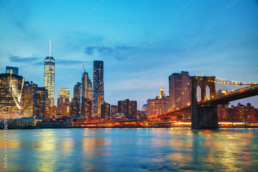 New York City cityscape in the evening