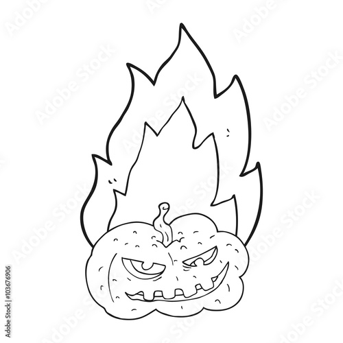 Fototapeta Naklejka Na Ścianę i Meble -  black and white cartoon flaming halloween pumpkin