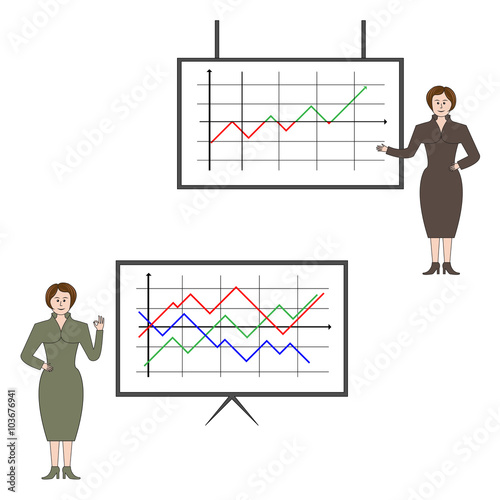 Business woman or business lady with graph