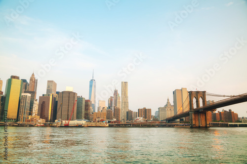 Lower Manhattan cityscape with the Brooklyn bridge © andreykr
