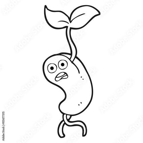 black and white cartoon sprouting seed